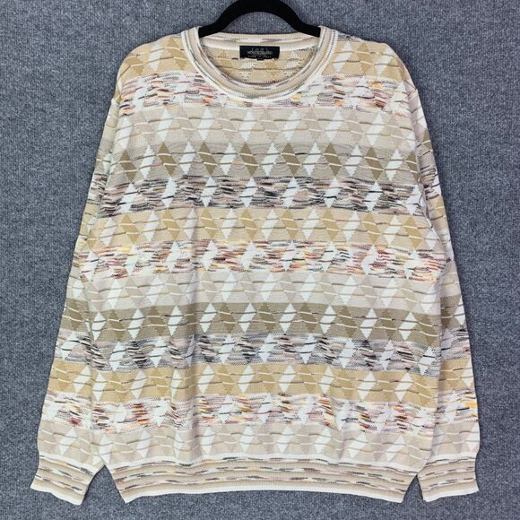 Montechiaro Italy Geometric Pattern Pullover Crewneck Sweater Coogie style XL‎ - Picture 1 of 11